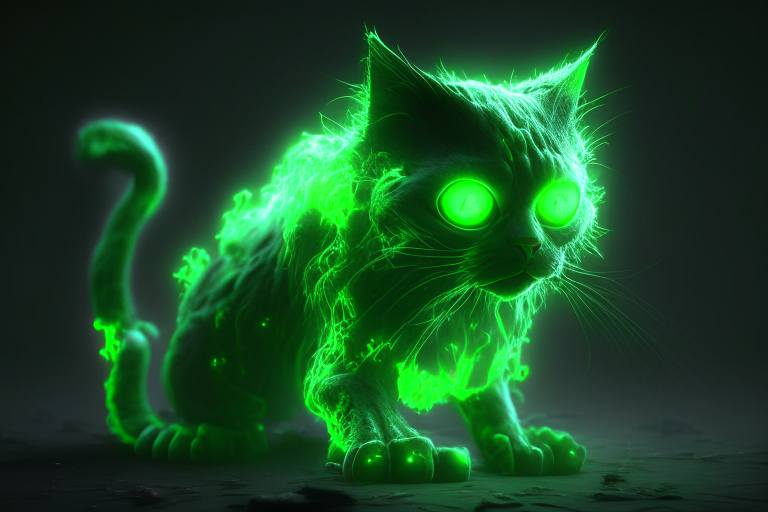 A zombie cat with a glowing green glow, in the style of editorial illustrations, octane render, 4k