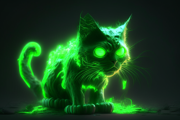 A zombie cat with a glowing green glow, in the style of editorial illustrations, octane render, 4k