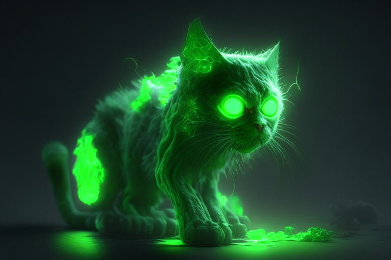 A zombie cat with a glowing green glow, in the style of editorial illustrations, octane render, 4k