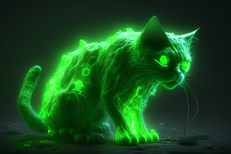 A zombie cat with a glowing green glow, in the style of editorial illustrations, octane render, 4k