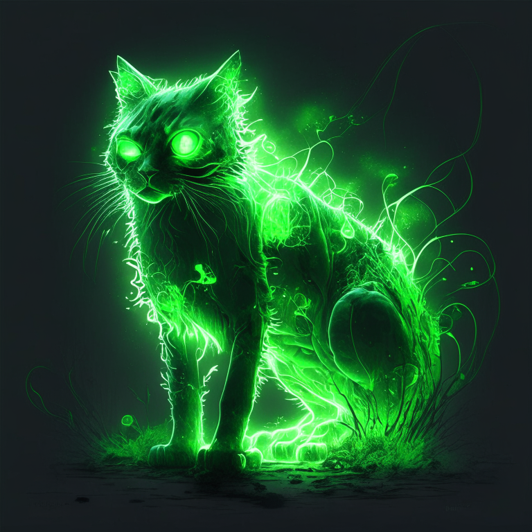 a beautiful cat zombie with a glowing green glow, in the style of editorial illustrations