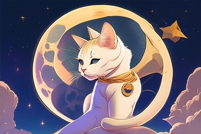 A Sailor Moon cat with a moon in the background