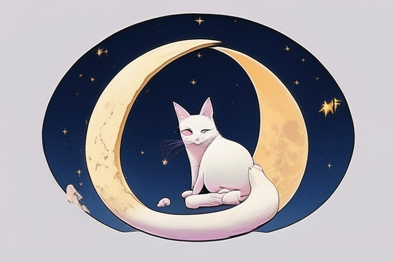 Sailor Moon's cat, Luna, sitting on a crescent moon