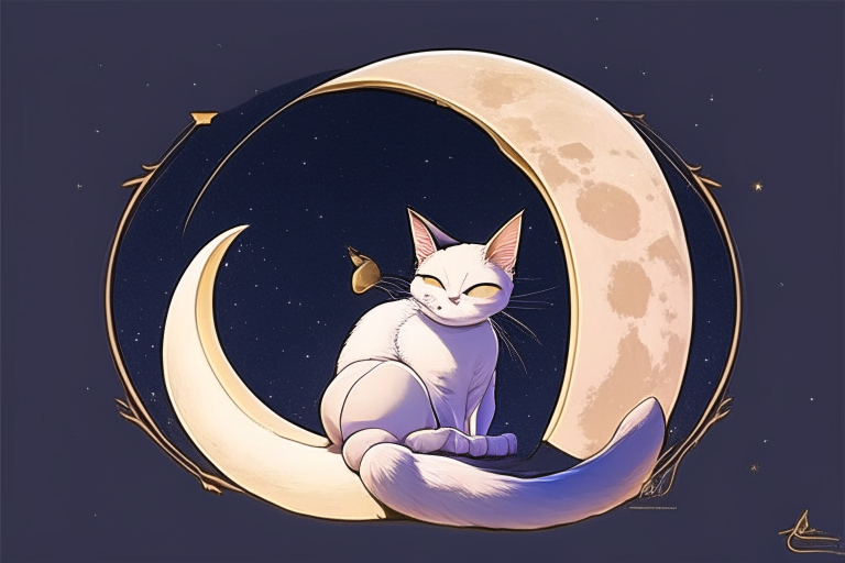 Sailor Moon's cat, Luna, sitting on a crescent moon