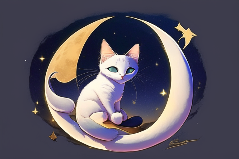 Sailor Moon's cat, Luna, sitting on a crescent moon