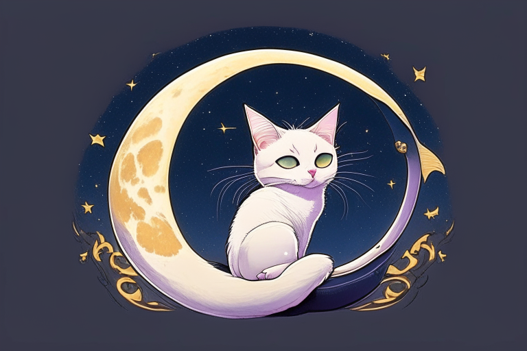 Sailor Moon's cat, Luna, sitting on a crescent moon