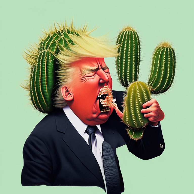 Donald Trump eating a cactus in a funny style