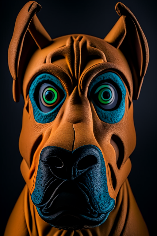 a hyper realistic ultra detailed photograph of a Scooby-doo at a detailed symmetric, detailed mask, 30-megapixel, 4k, Canon EOS 5D Mark IV DSLR, 85mm lens, sharp focus, intricately detailed, long exposure time, f/8, ISO 100, shutter speed 1/125, diffuse back lighting, award winning photograph, facing camera, looking into camera, monovisions, perfect contrast, High sharpness, facial symmetry, depth of field, ultra-detailed photography, raytraced, global illumination, TanvirTamim, smooth, ultra high definition, 8k, unreal engine 5, ultra sharp focus, award-winning photograph, trending on artstation