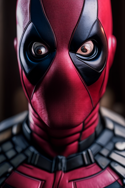 a hyper realistic ultra detailed photograph of a Deadpool at a detailed symmetric, 30-megapixel, 4k, Canon EOS 5D Mark IV DSLR, 85mm lens, sharp focus, intricately detailed, long exposure time, f/8, ISO 100, shutter speed 1/125, diffuse back lighting, award winning photograph, facing camera, looking into camera, monovisions, perfect contrast, High sharpness, facial symmetry, depth of field, ultra-detailed photography, raytraced, global illumination, TanvirTamim, smooth, ultra high definition, 8k, unreal engine 5, ultra sharp focus, award-winning photograph, trending on artstation
