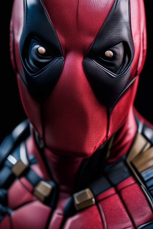 a hyper realistic ultra detailed photograph of a Deadpool at a detailed symmetric, 30-megapixel, 4k, Canon EOS 5D Mark IV DSLR, 85mm lens, sharp focus, intricately detailed, long exposure time, f/8, ISO 100, shutter speed 1/125, diffuse back lighting, award winning photograph, facing camera, looking into camera, monovisions, perfect contrast, High sharpness, facial symmetry, depth of field, ultra-detailed photography, raytraced, global illumination, TanvirTamim, smooth, ultra high definition, 8k, unreal engine 5, ultra sharp focus, award-winning photograph, trending on artstation