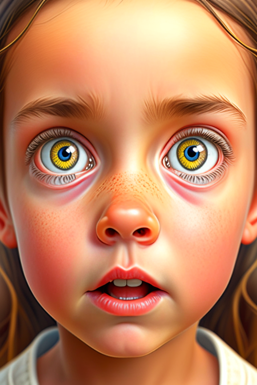 a young girl with a surprised look on his face. forehead, face, nose, cheek, skin, head, lip, chin, eyebrow, hairstyle