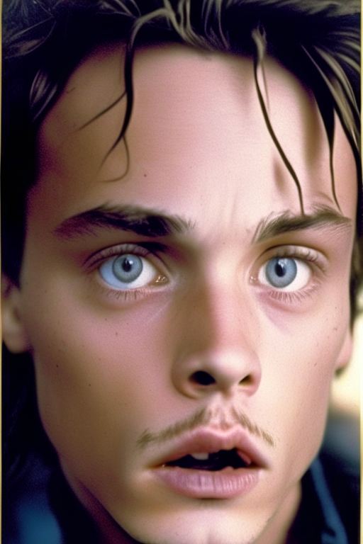 a young Jonny Depp with a surprised look on his face. forehead, face, nose, cheek, skin, head, lip, chin, eyebrow, hairstyle