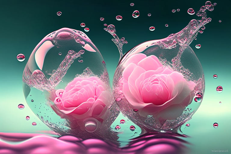burbujas en el agua y una rosa