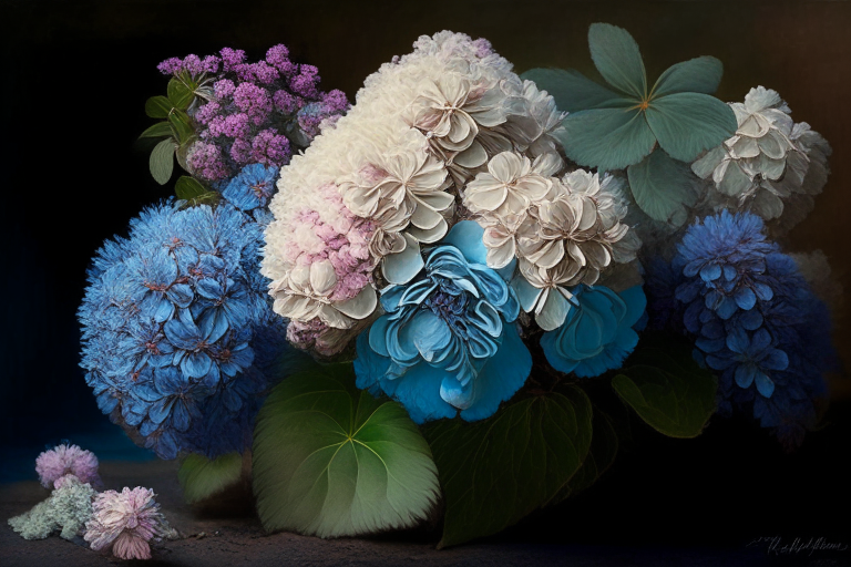 un ramo de hortensias