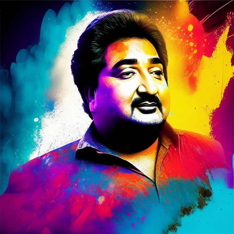Kumar Sanu with a vibrant background