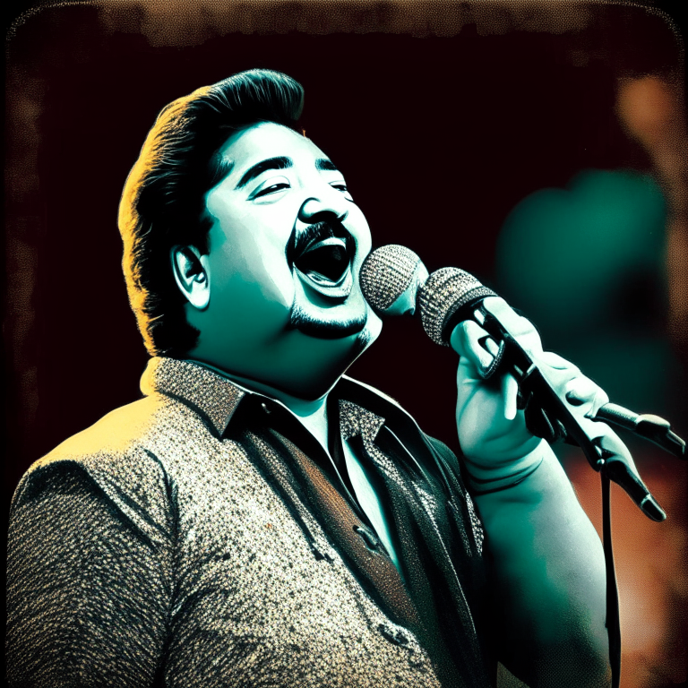 Kumar Sanu singing with a microphone in his hand