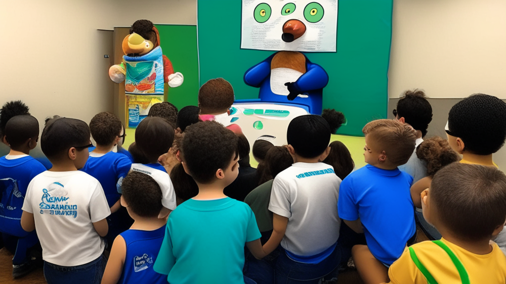 Benny and his team teach a group of children about financial literacy