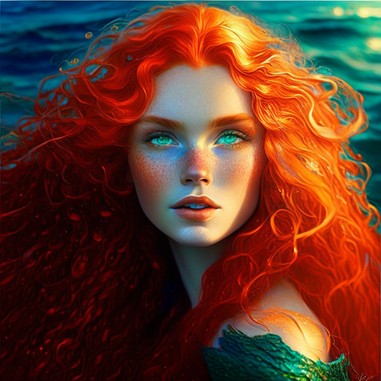 The princess, once known for her radiant blonde hair, underwent an extraordinary transformation. Her hair, which cascaded in gentle curls down to her shoulders, morphed into undulating waves of fiery red, reminiscent of a vibrant sunset. Her eyes, once a deep blue sparkling like sapphires, were tinged with intense emerald green, reflecting strength and rebirth.

Her skin retained its delicate softness, but now seemed to radiate an enchanting glow, as if carrying the secrets of the universe. Her radiant complexion took on a slightly golden hue, reminiscent of warm sunbeams. She remained slender and graceful, but her demeanor gained a mysterious and majestic aura, bearing witness to the trials she had endured.

Her attire, once elegant and casual, evolved to reflect her new nature. She now wears a gown adorned with shimmering and intricate fabrics, embellished with intertwined floral motifs symbolizing metamorphosis. Her shoes are adorned with sparkling jewels, reminiscent of twinkling stars in the nocturnal sky.

The accessories accompanying her have become magical objects, carrying profound meaning. A delicate bracelet adorned with resplendent gemstones, symbolizing her inner strength, shines on her wrist. Matching earrings, adorned with lustrous pearls, sway delicately with each movement, evoking elegance and wisdom.