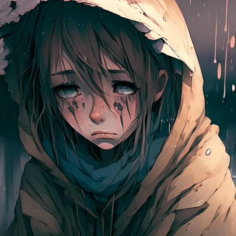 Homeless beautiful anime crying 