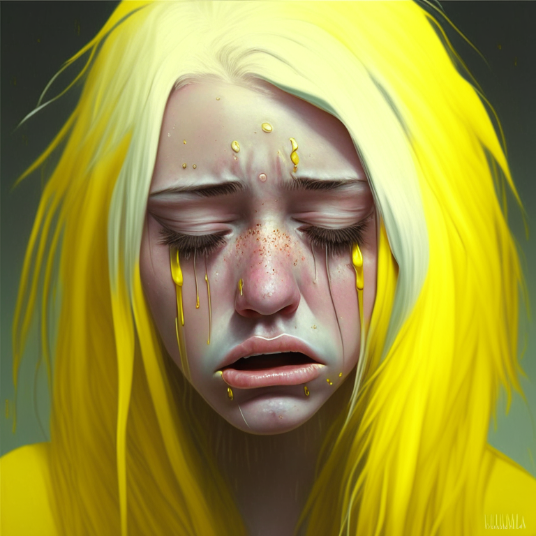 Beautiful moniliza with yellow hair crying 