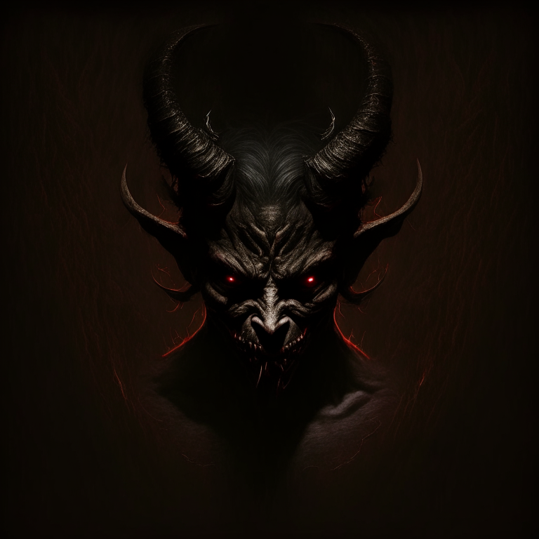 a devil with a dark background, viewed from above