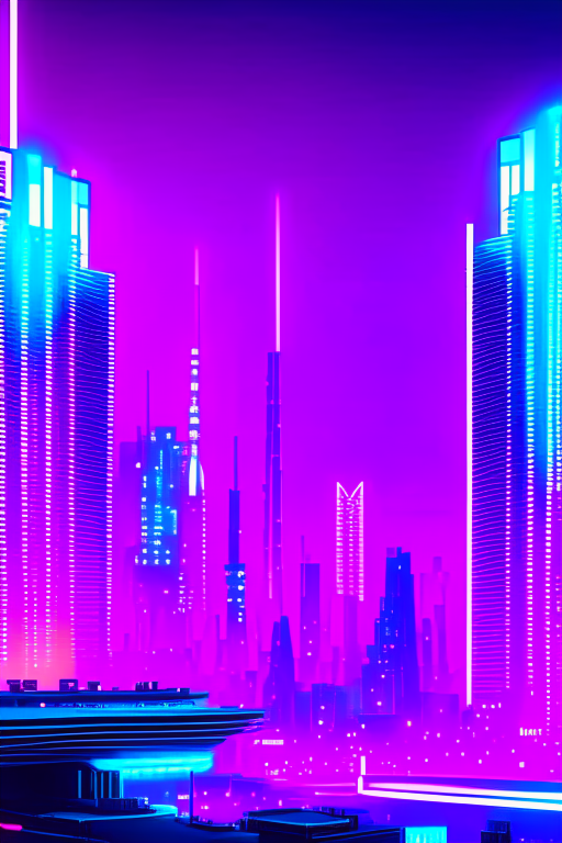 futuristic city architecture neon lights