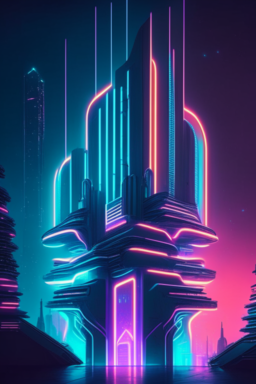 futuristic city architecture neon lights