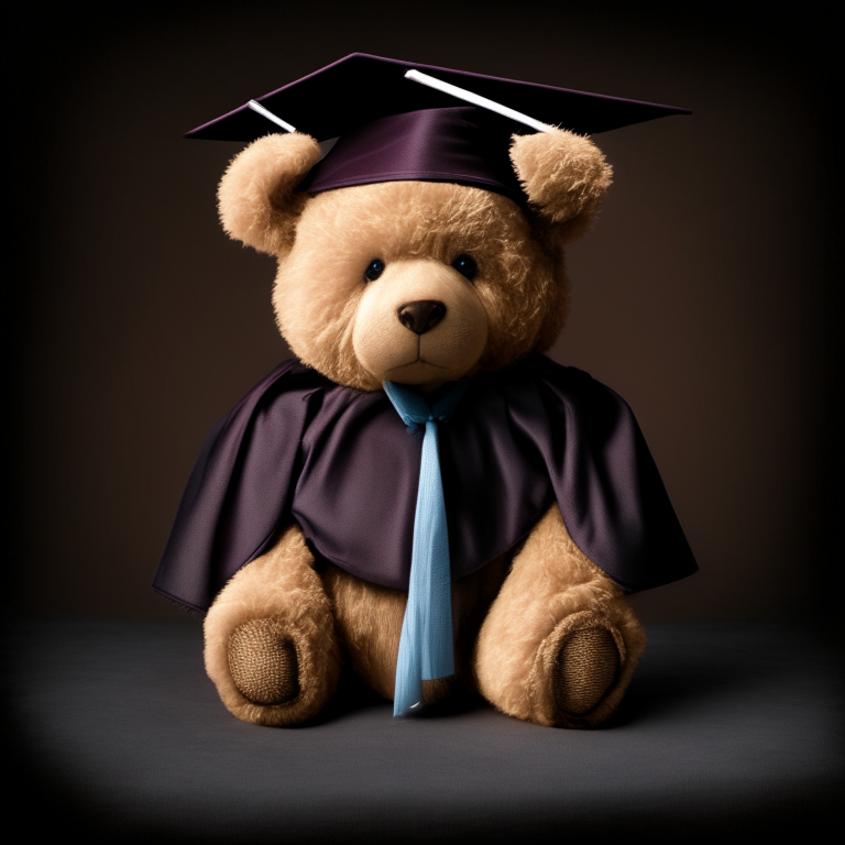 a teddy bear wearing PhD regalia