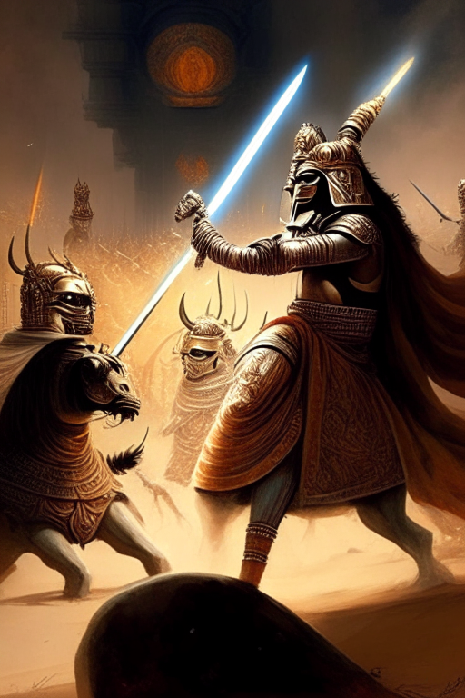 Generate a star wars version artwork of the great Mahabharata epic battle. 