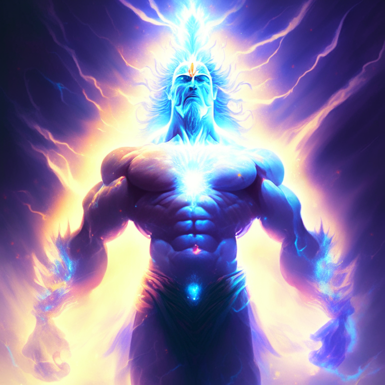 The god of strength, no text in the picture, bright aura