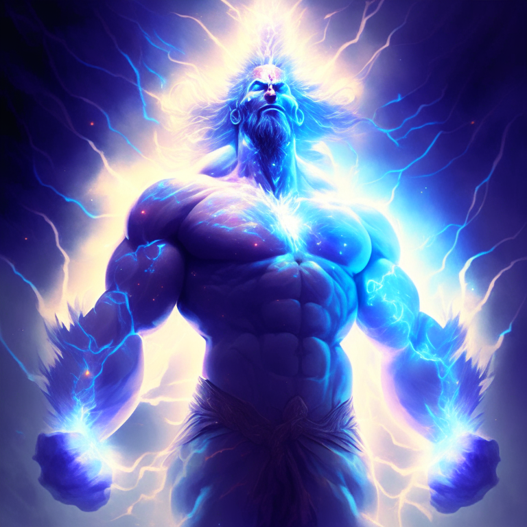 The god of strength, no text in the picture, bright aura