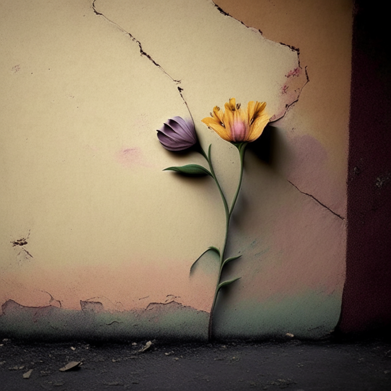 una flor en una pared marrón