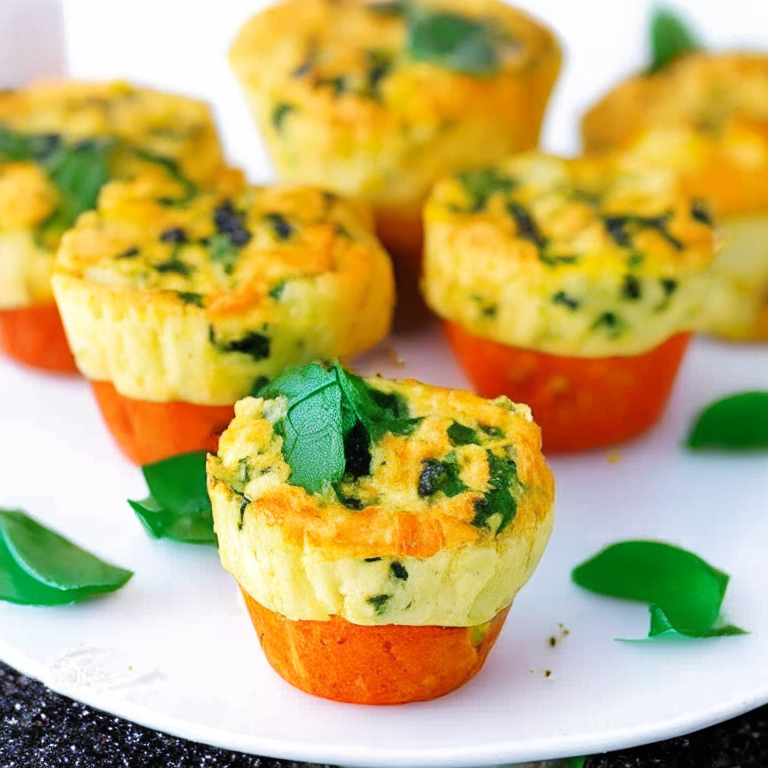 Air Fryer Egg Muffins with Spinach and Feta, made with fresh spinach, crumbled feta cheese, diced red bell pepper, and chopped green onions, served warm and golden