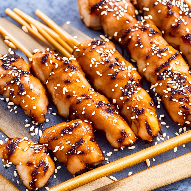 Air Fryer Teriyaki Chicken Skewers with sesame seeds