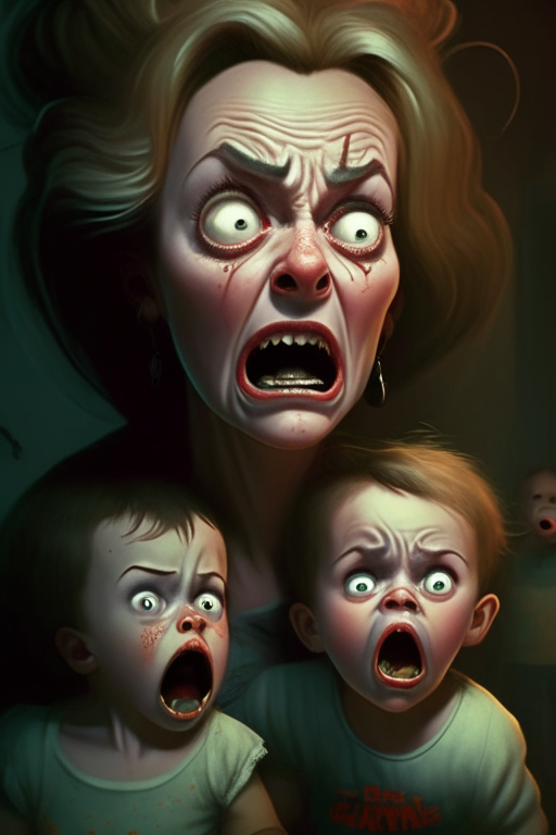 A scary mom with kids 