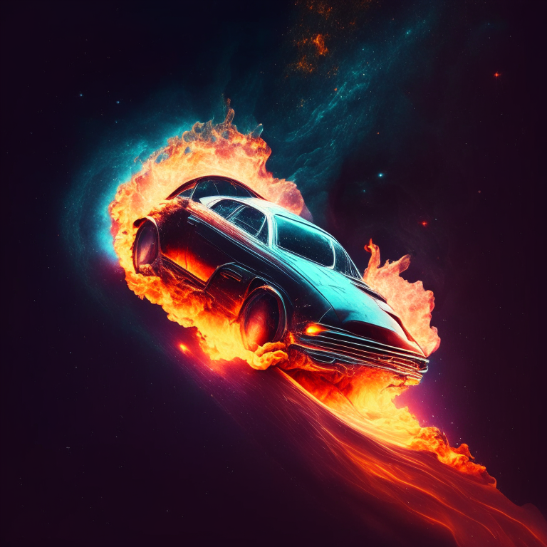 A car in space on a flame