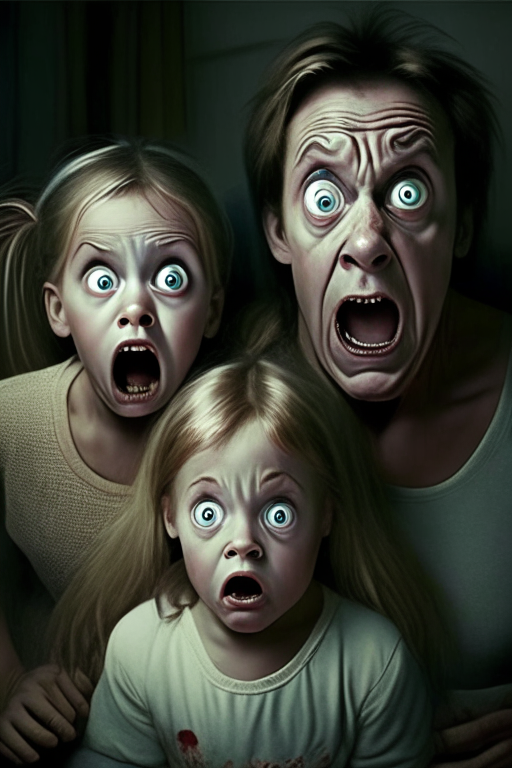 A mom dad and kids are turn into scary people