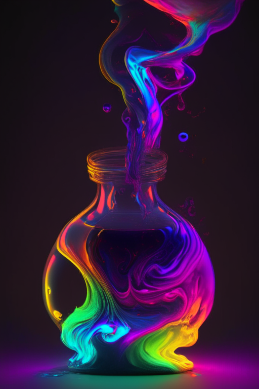Full prompt: swirling multicolored neon potion, 8k : 2.0 