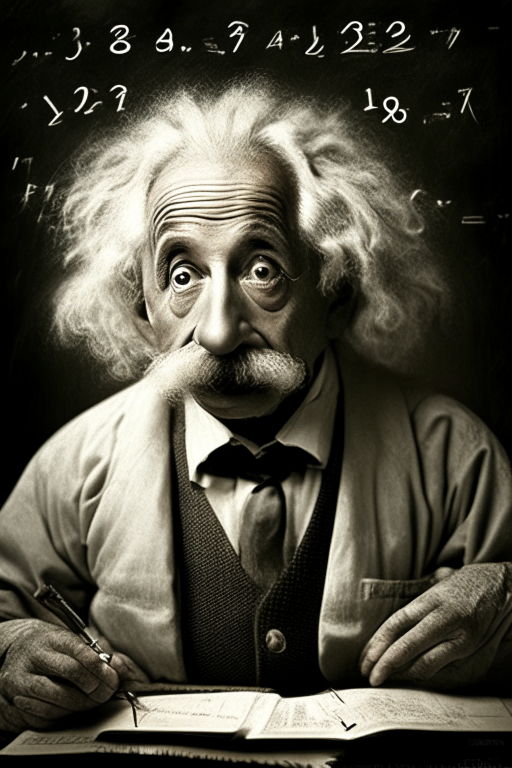 Albert Einstein with math equations 