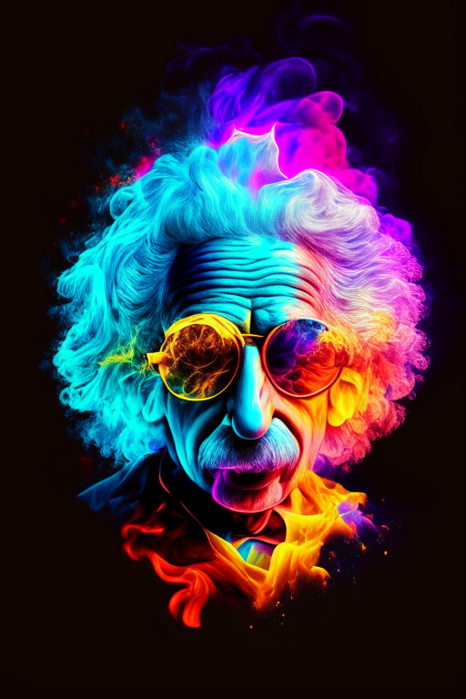 Albert Einstein mix with colourful flame with sunglasses 