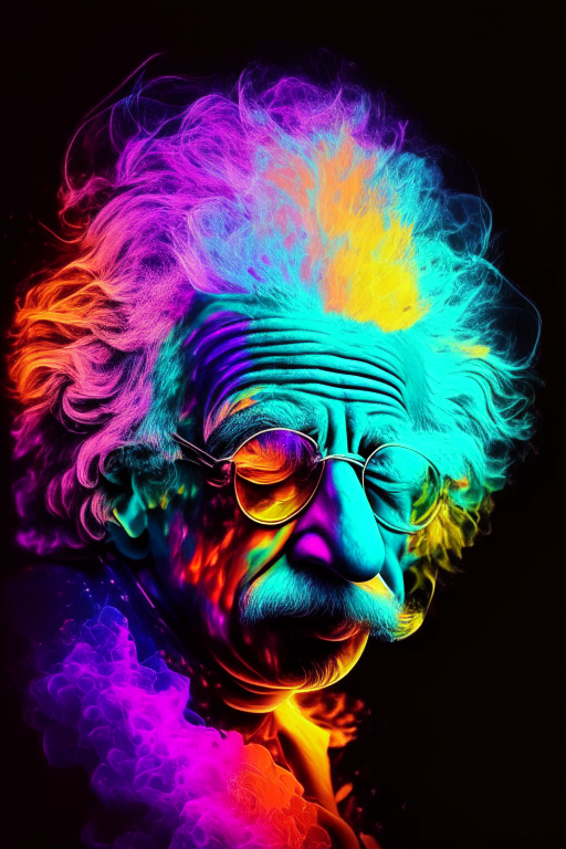 Albert Einstein mix with colourful flame with sunglasses 