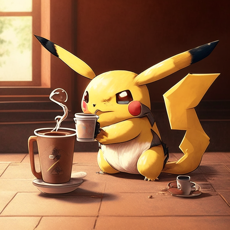 a Pokémon drinking coffee