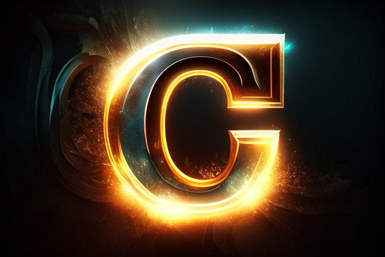 A dramatic letter G with bright light, high detail, modern