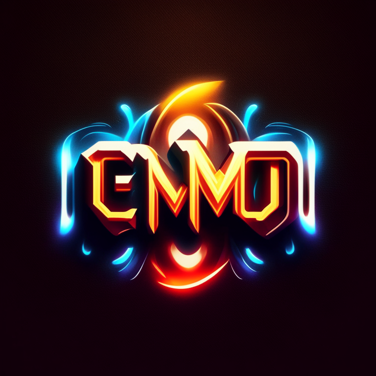 A modern logo with the word Genmo in bright light and high detail