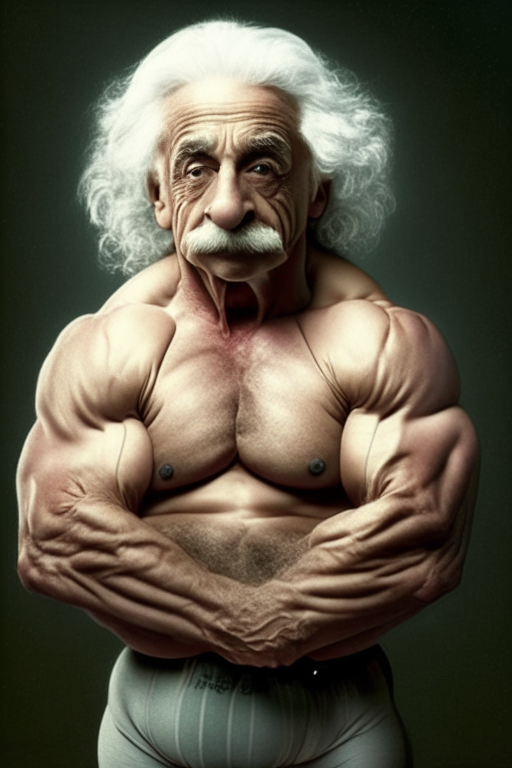 Albert Einstein as bodybuilder