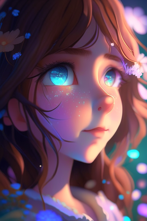 Disney girl, low saturation, pixar super details, clay, anime waifu, looking at viewer, ninhly detailledreflections transparent iridescent colors, ionctransparent iridescent brown hair, flowers background ,divine cinematic edgelighting, soft focus, chiaroscuro 8k, best quality, ultra detail,3d,04d --q 2 --v 5 --v 5