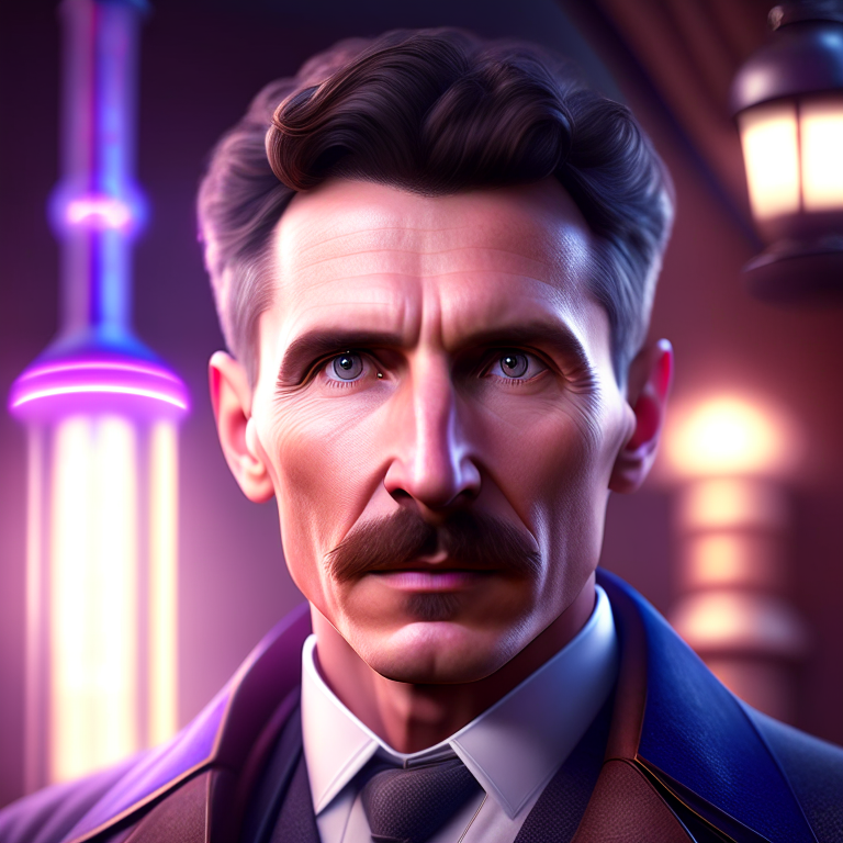Nikola Tesla con rayos de fondo, version hindi