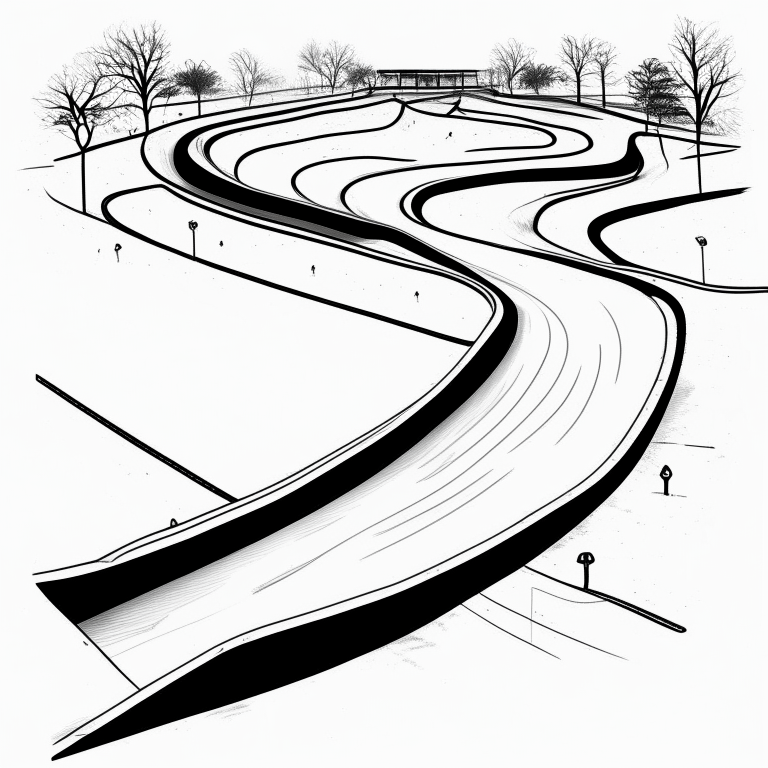 Free rider hd bike track, white background, black line drawing of a skate park