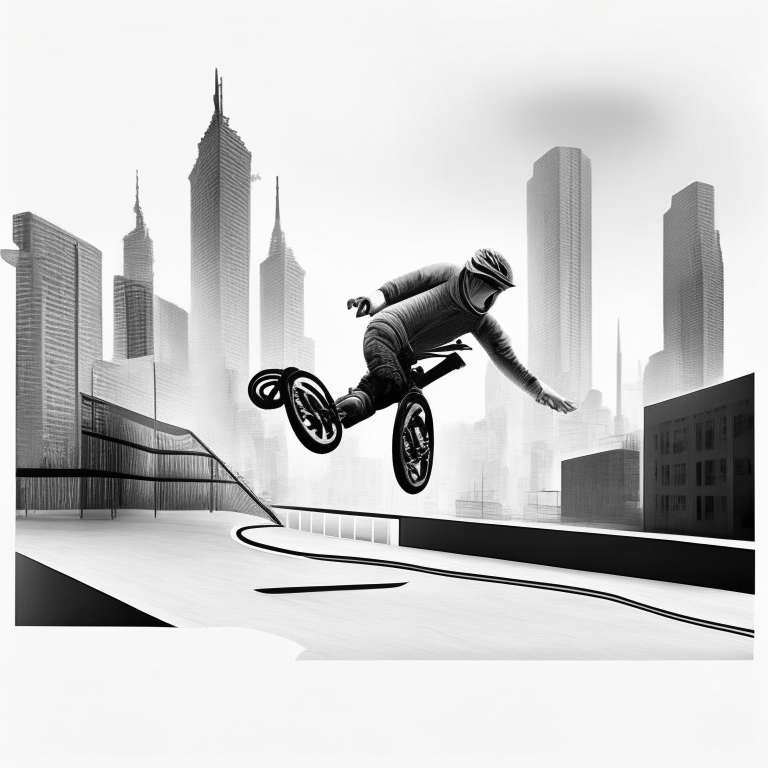 Free rider hd level, white background, black lines foreground, grey lines in the background, city scape skate park bmx