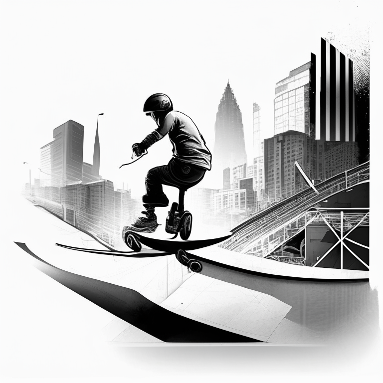 Free rider hd level, white background, black lines foreground, grey lines in the background, city scape skate park, tiny bmx person